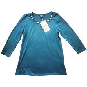 Chico’s Captiva Women’s Top Size Small S 3/4 Sleeve Scoop Neck Peacock Blue Knit